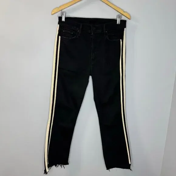 MOTHER Denim Insider Crop Step Fray Black Guilty Racer Jeans High Rise Sz 32 - Picture 2 of 16